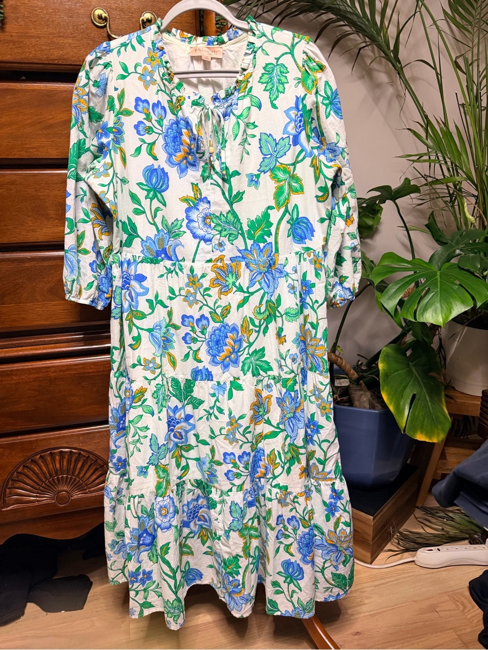 Philosophy Floral Tiered Midi Dress in Blue & Green